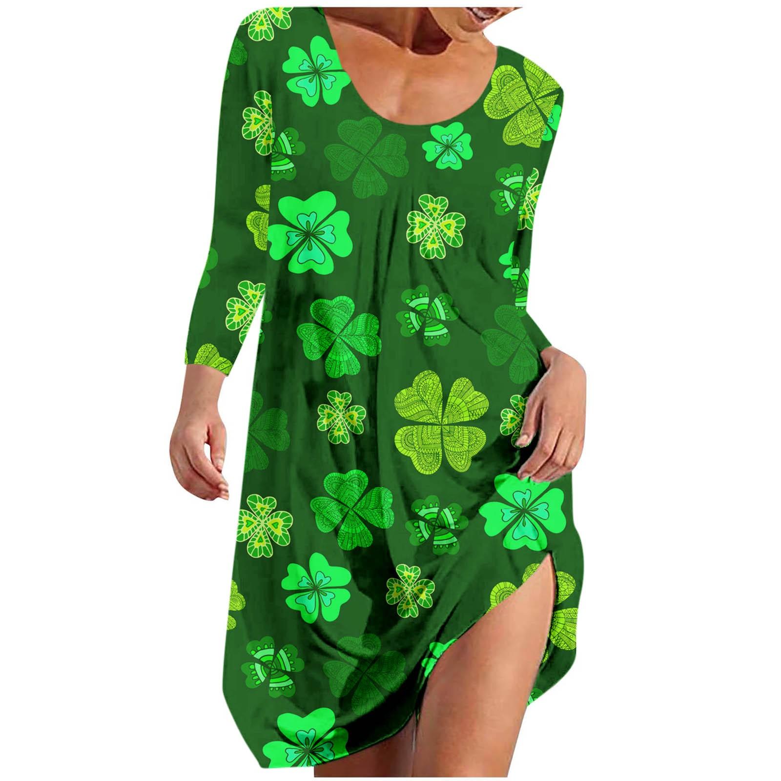 

Женская мода в повседневном стиле с круглым вырезом St. Повседневное платье с длинными рукавами и принтом ко Дню Святого Патрика S зелёный