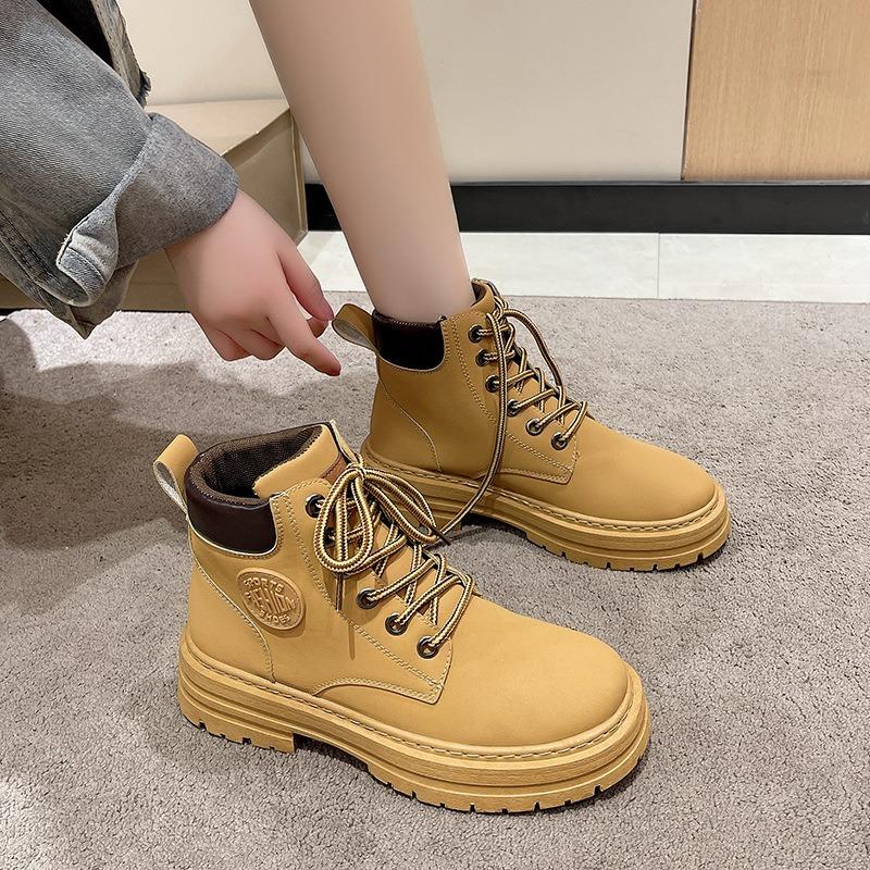 New Autumn Women's Shoes Short Boots Fashionable Wear-resistant Waterproof High-top Martin Boots Soft-soled Tooling Non-slip Rhubarb Boots