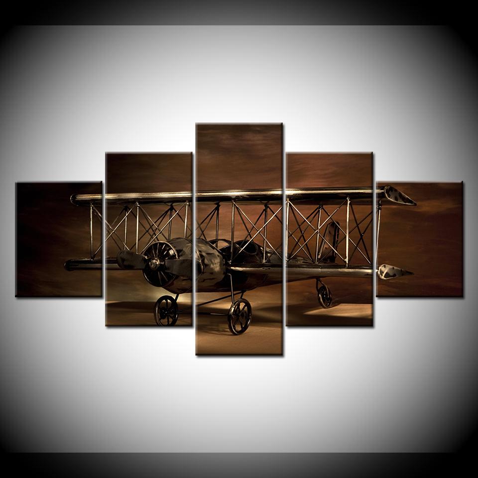 Canvas Painting Airplane Biplane Model 5 Pieces Wall Art Painting Modular Wallpapers Poster Print Decor