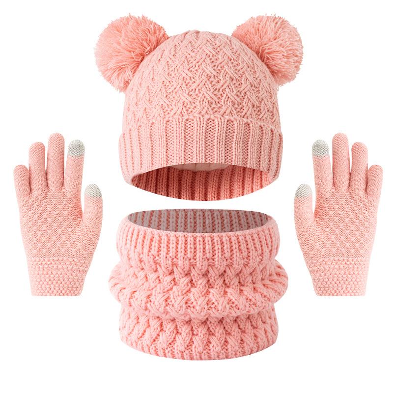 3pc3-12Y Children's Hat, Scarf and Glove Set, Children's Thickened Winter Hat with Snowflake Color Pattern Knitted Cap