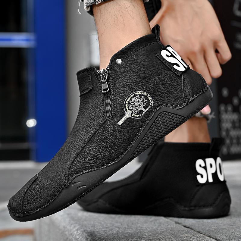 Luxury Brand Chelsea Men Boots Ankle Boots Street Outdoor Sneakers Soft Bottom British Style Retro Brown High-top Leather Shoes