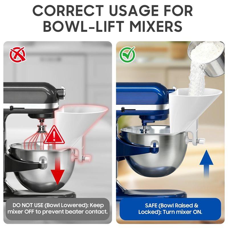 SHGO-Flour Funnel For Kitchenaid Stand Mixer- Wide Mouth Pouring Chute Attachment Fit For Glass, Stainless Steel Bowls