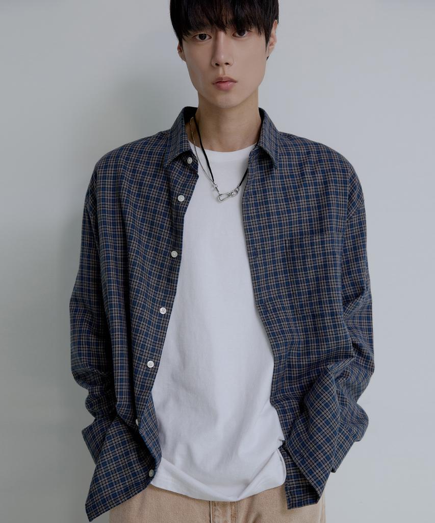 NODU Vintage Loose Fit Multi-Check Shirt [Navy]