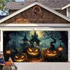 1 Piece Halloween Garage Banner Devil Pumpkin Lantern Backgroundoutdoor Garage Holiday Exterior Wall Decoration Shooting Prop