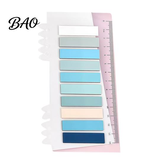 Writable Index Labels Sticker Tabs with Built-in Scale Ruler, Morandi Color Transparent PET Sticky Notepads Page Markers, Compact Book for Classify