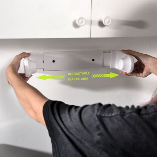 Simpletome Paper Towel Holder, Under Cabinet or Wall Mounted, One-Hand Operation, Tension Arm, Kitchen Paper Holder (White, Fits 24-28cm Rolls)