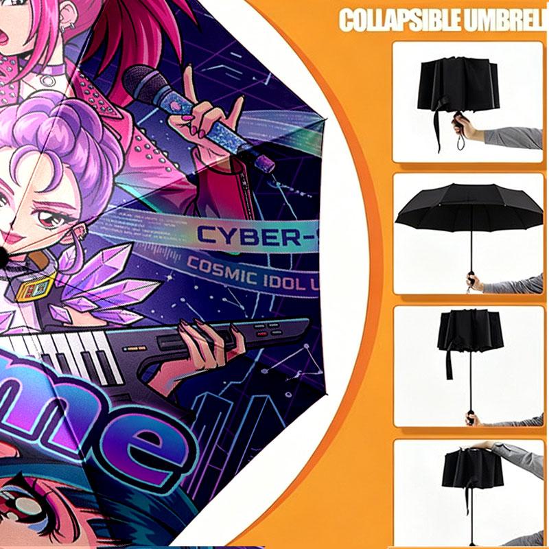 Custom Name Personalized Kpop Demon Hunter Print Umbrella, Auto Open Close, 8‑Rib Sturdy Frame, Commute Camping Hiking Use, Birthday Gift