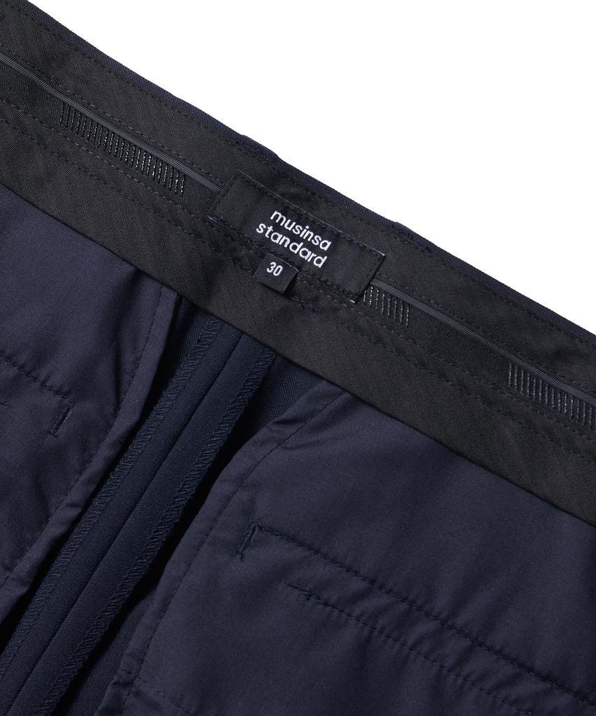 Musinsa Standard Recycled One-Tuck Relaxed Tapered Hidden Banding Crop Slacks [Navy]