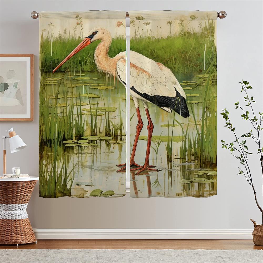 White Stork Kitchen Curtains for Doors Window Blinds Children's Room Curtains for Living Room 2 Elegant Pieces Shade Curtain