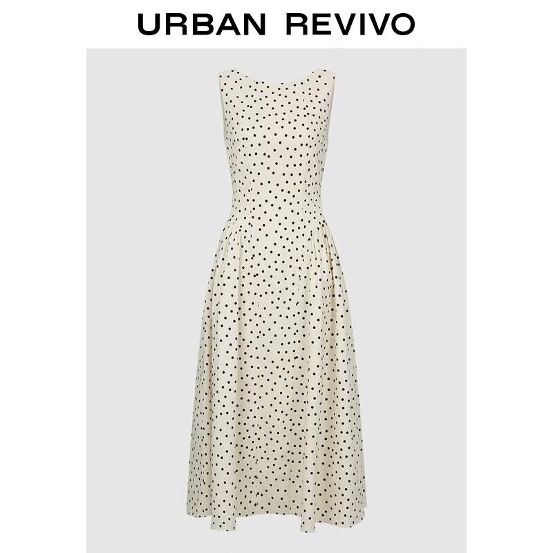 UR2026 Women s Polka Dot Sleeveless Pleated Maxi Dress L