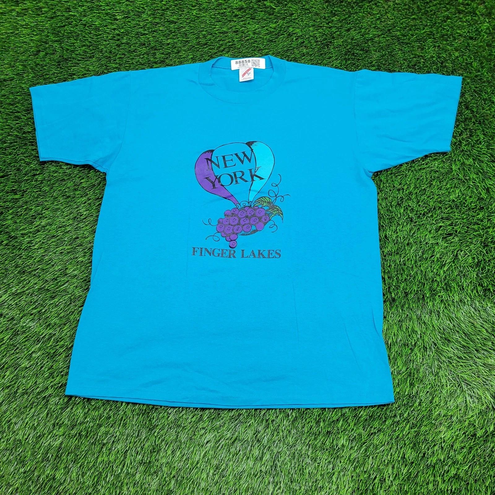 

Vintage 90s Finger Lakes New York T-Shirt XL 22x28 Made In USA Jerzees 2XL
