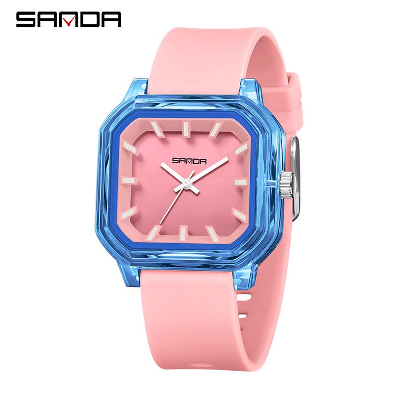 Sanda Colorful Minimalist Student Quartz Watch with 3D Scale and Waterproof Design