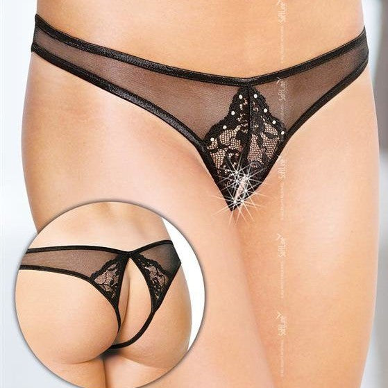 Vladlena Open Thong - Black - Softline - Thongs and Panties