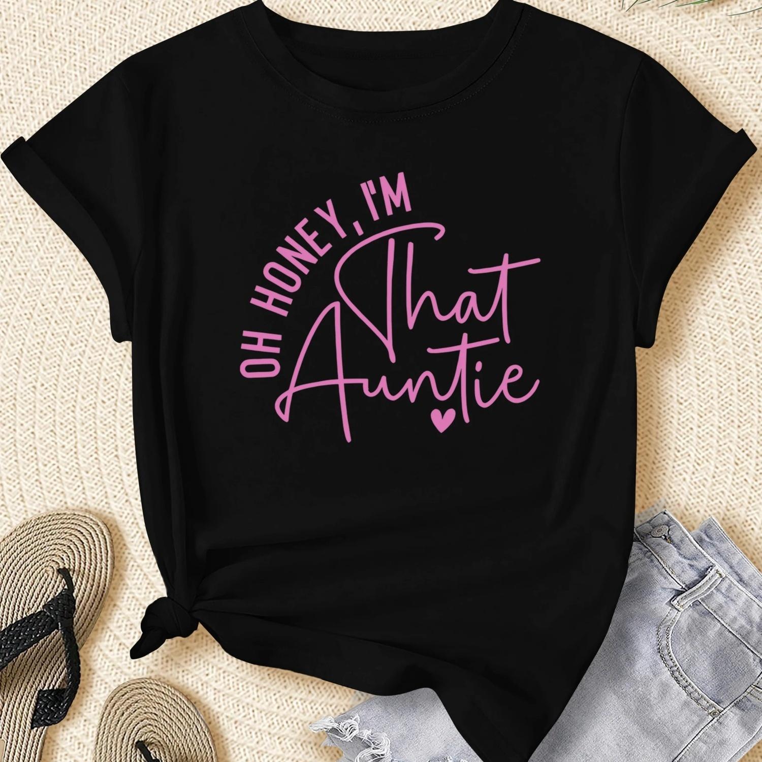 

_Oh Honey I m That Auntie” Print Comfort Fit Short Sleeve Fashion Breathable Casual Summer Sleeved Harajuku Streetwear XXXXXL чорний