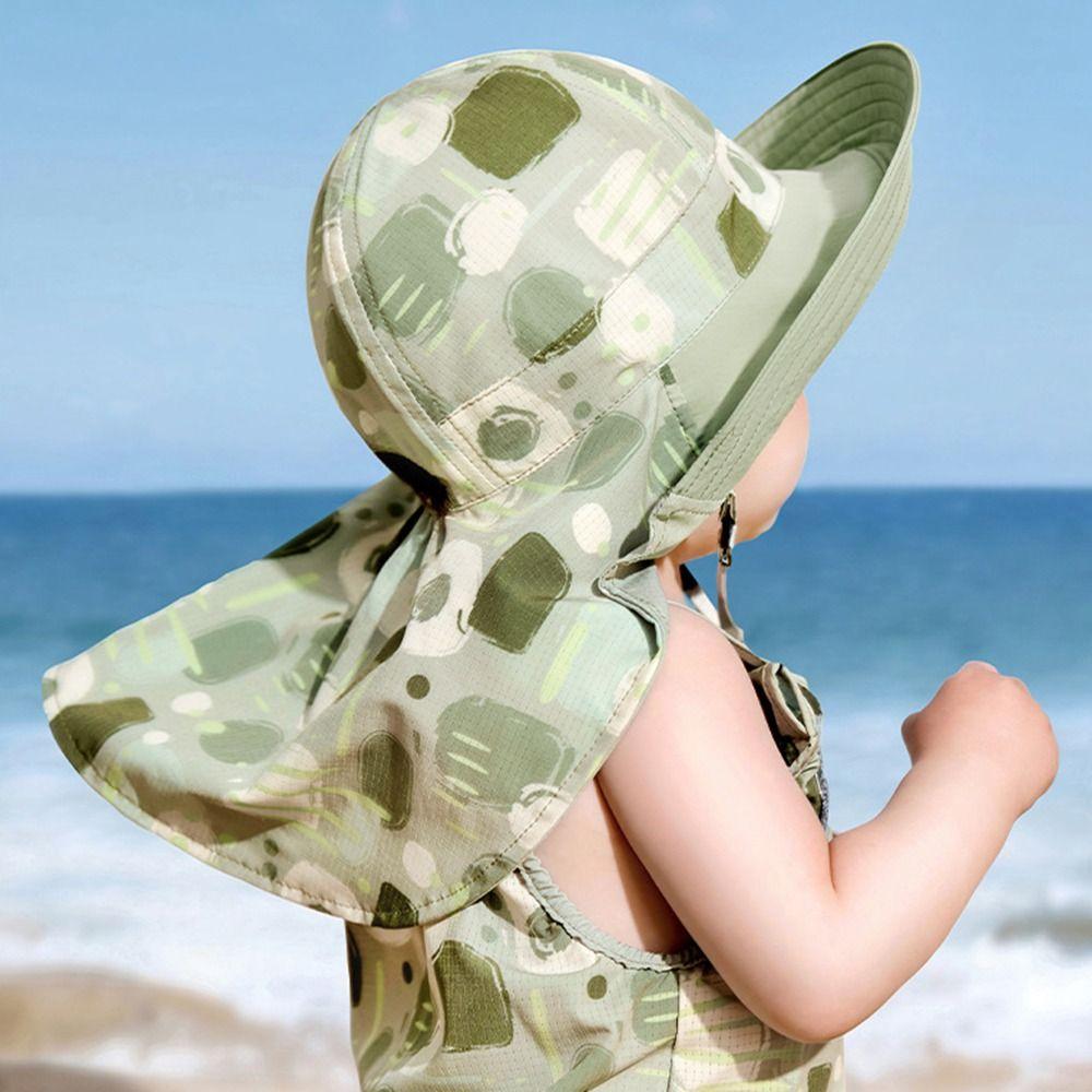 Shawl Attachment Double Sided Kid Sunhat Cotton Baby Shading Hat Cute Sand Beach Sun Hat  Picnic