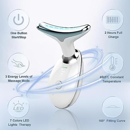 Red Light Therapy for Face, 7 Color LED Skin Rejuvenation for Face Neck Beauty Device, Deplux Neck Device, Glossy White