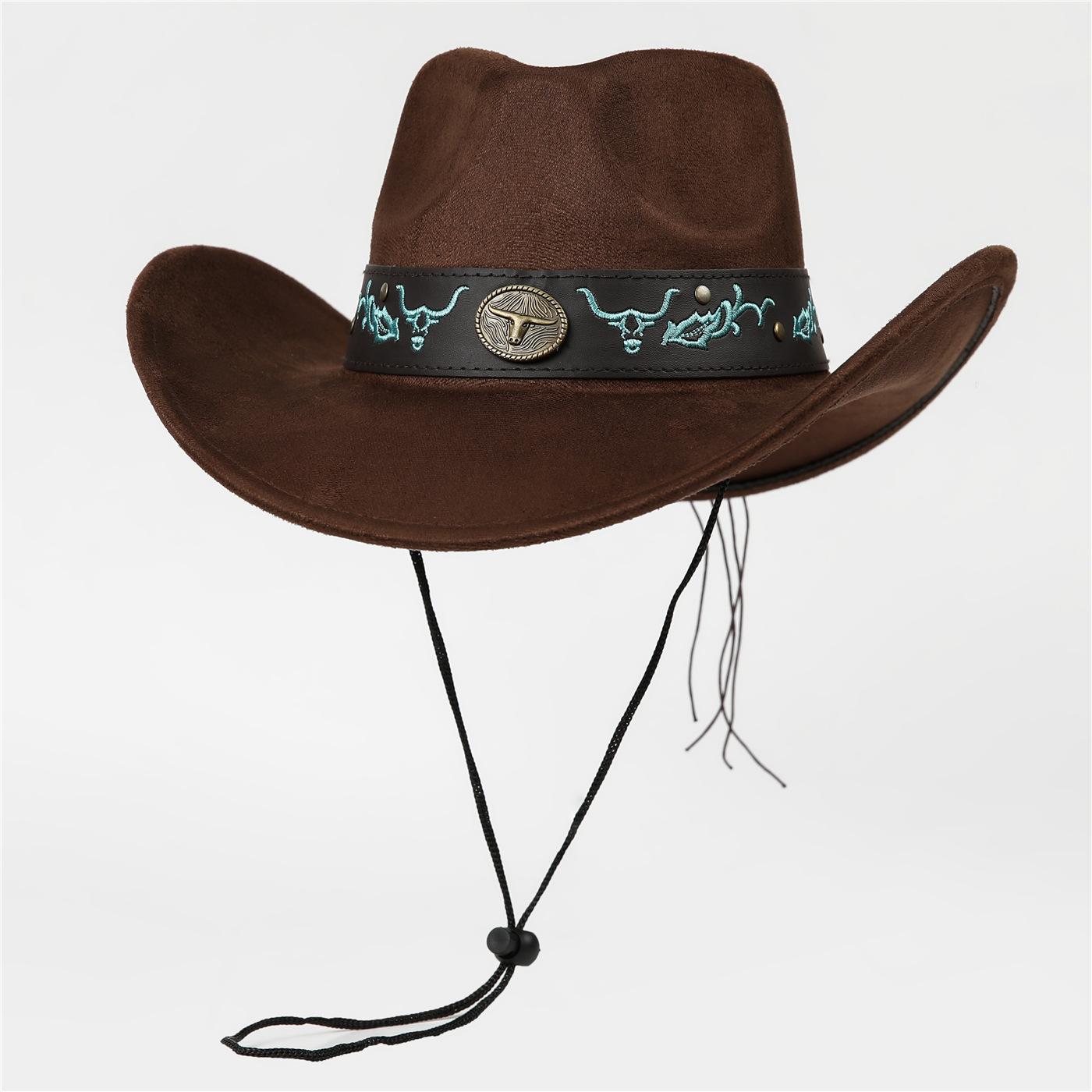 

Ethnic Wind Cow Label Western Cowboy Hat Men S And Women S Summer Jazz Hat Prairie Desert Knight Hat Four Seasons Hat M（56-58cm） темно-коричневого кольору