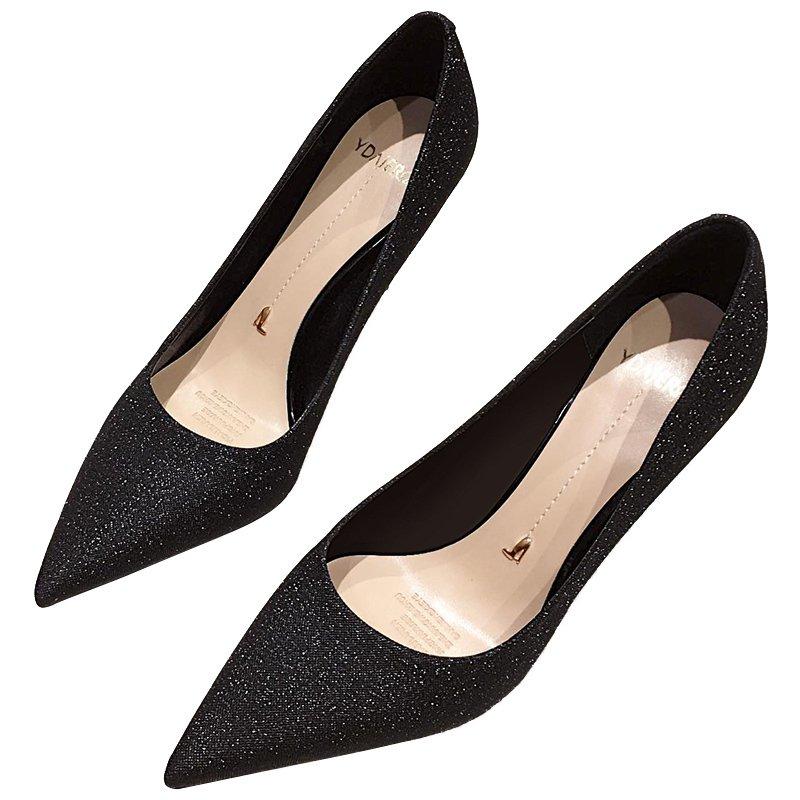 Skor Dam Slip-on Damskor Högklack Mode Festpumps Dam Bling Spetsig Tå Tunna Klackar Grunda Stora Storlekar Skor Dam