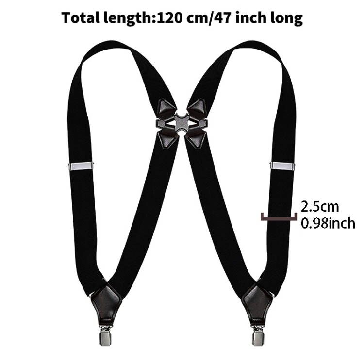 Vintage 2.5cm Wide Suspenders For Men Women Adjustable Elastic Cross Back Trouser Braces With 2 Clips Straps