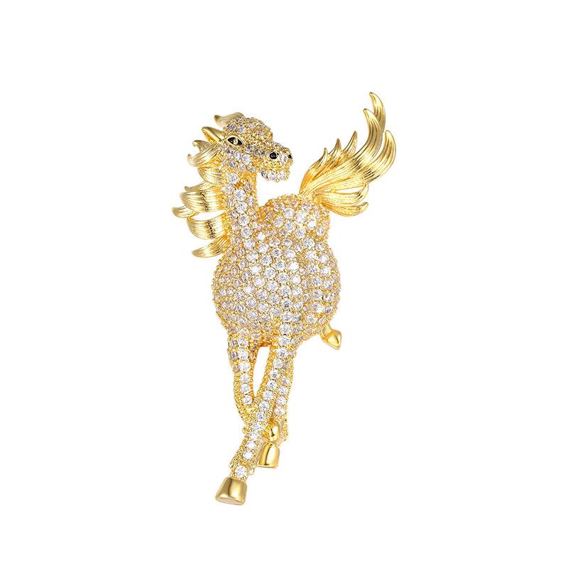 Elegante Unisex-Broche mit Strasssteinen und galoppierendem Pferd (Tierkreiszeichen) - Vielseitiger Anstecker für Anzüge & Tier-Accessoire
