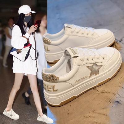 First Layer Cowhide~ Genuine Leather Star Board Shoes Women's Shoes Spring and Summer New Thick-soled Sports and Leisure Little White Shoes