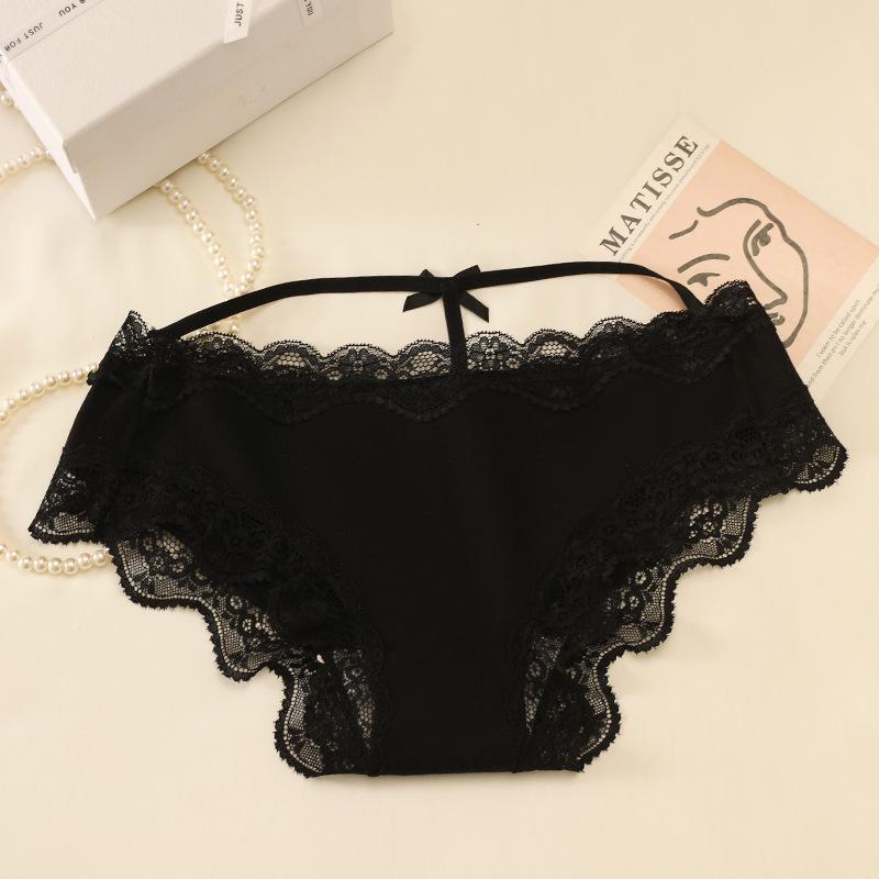 Ladies Spring Summer Sexy Lace Edge Sweet Bow Cutout Mid Waist Triangle Briefs