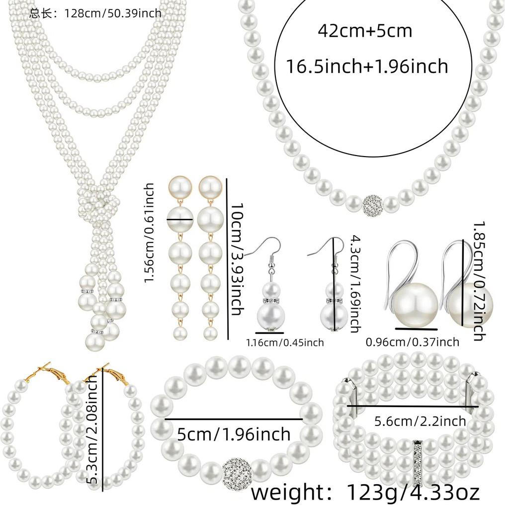 Vintage European Pearl Necklace Set With Geometric Water Drill Pendant For Women Summer