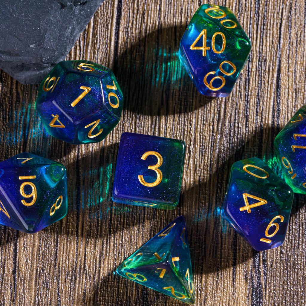 Cusdie Multi-color DND Dice Resin Glitter D4-D20 Polyhedral Dice Set for Dungeons and Dragons Tabletop Role Playing Board Game