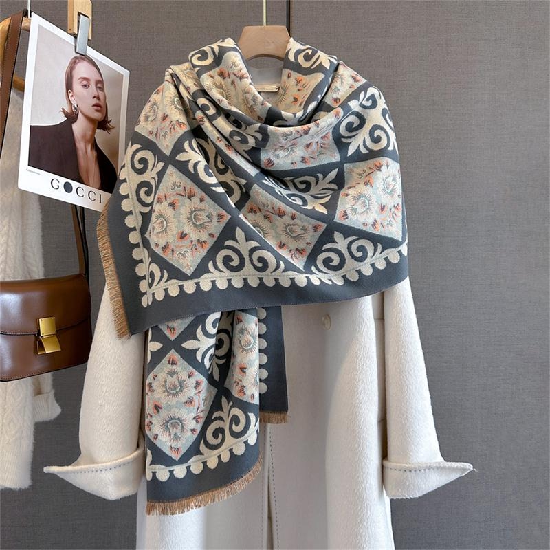 Winter Warm Cashmere Scarf for Women Luxury Print Pashmina Shawl Wrap Neckerchief Female Bufanda Echarpe Design Headband
