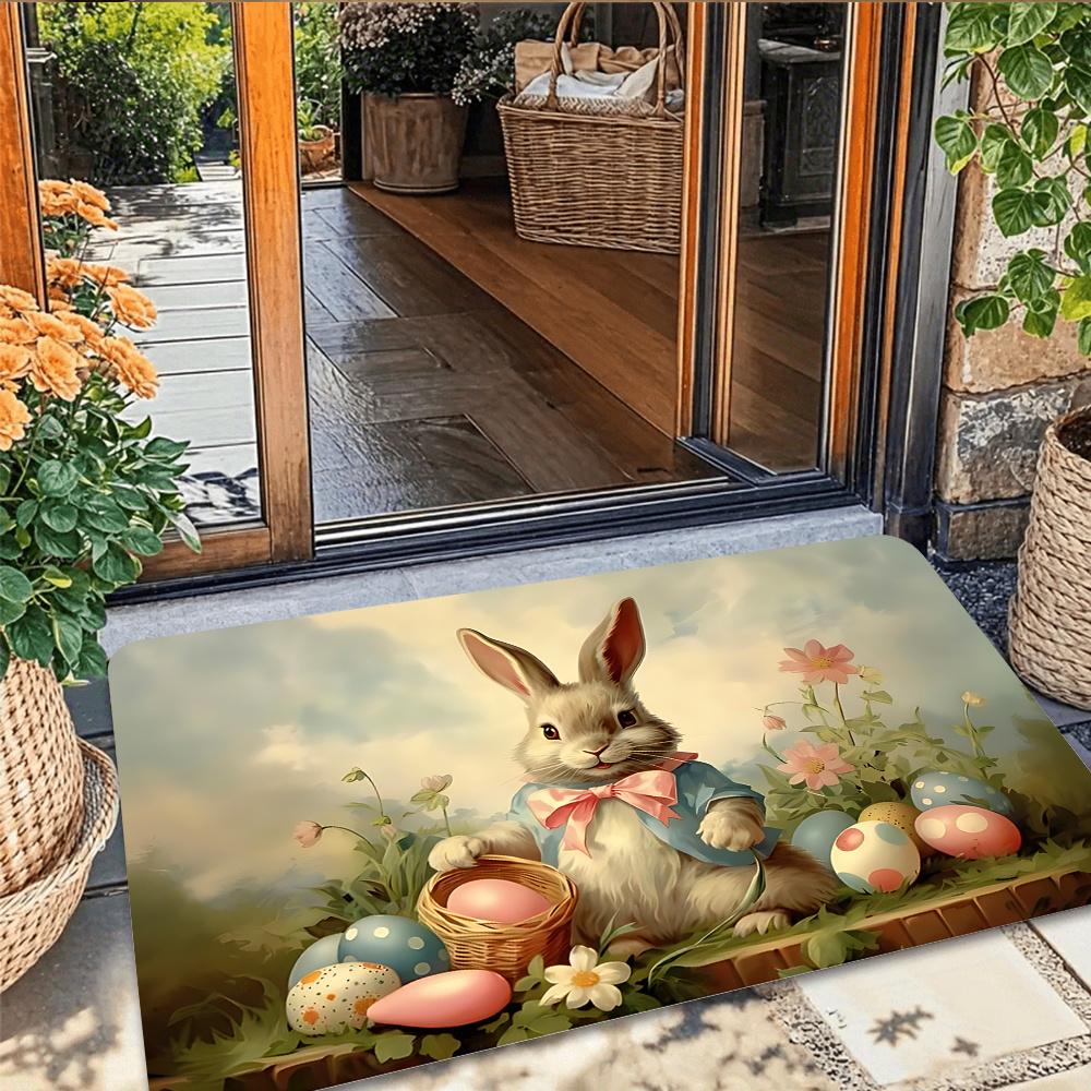 VIKAMA Easter Welcome Doormat Cute Bunny Easter Eggs Living Room & Bedroom Rug Kitchen & Bathroom Absorbent Foot Mat Home Decor