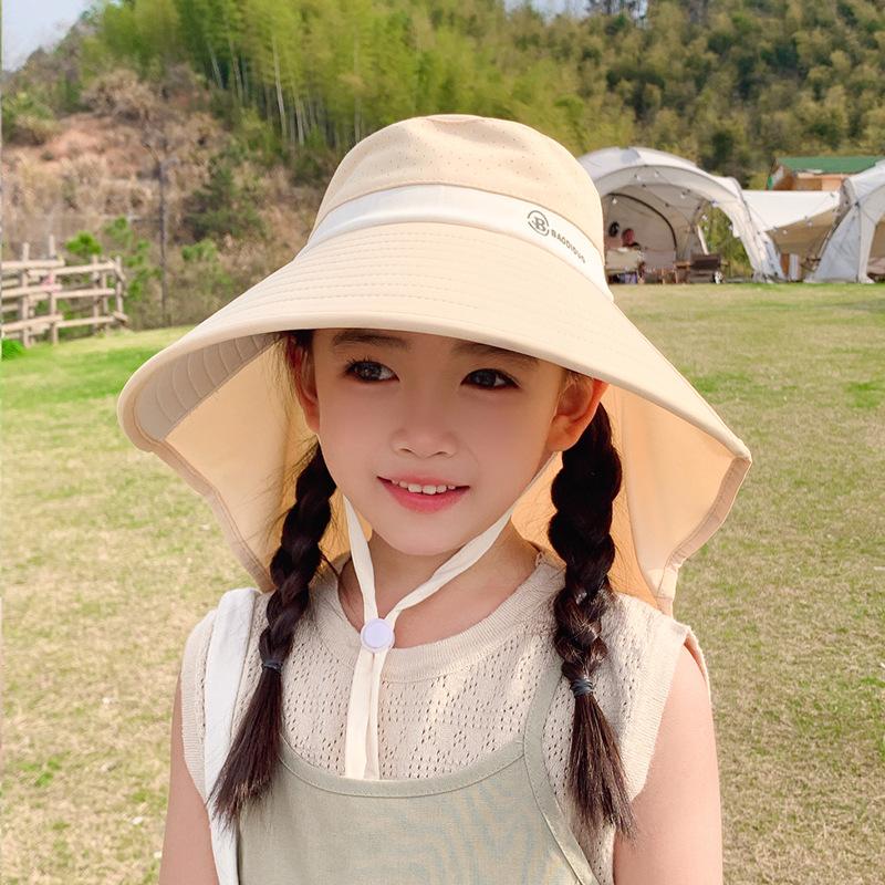 Children's Hat Big Eaves Breathable Sunscreen Hat Boys and Girls Outdoor UV Protection Sun Hat Shawl Neck Bucket Hat