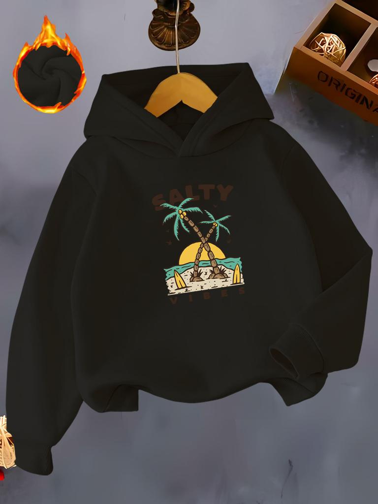 SALTY VIBES Beach Pattern Hoodie in a Salty Style, Perfect for Summer Vibes. This Girls' Long-Sleeve Pullover Sweatshirt Feature