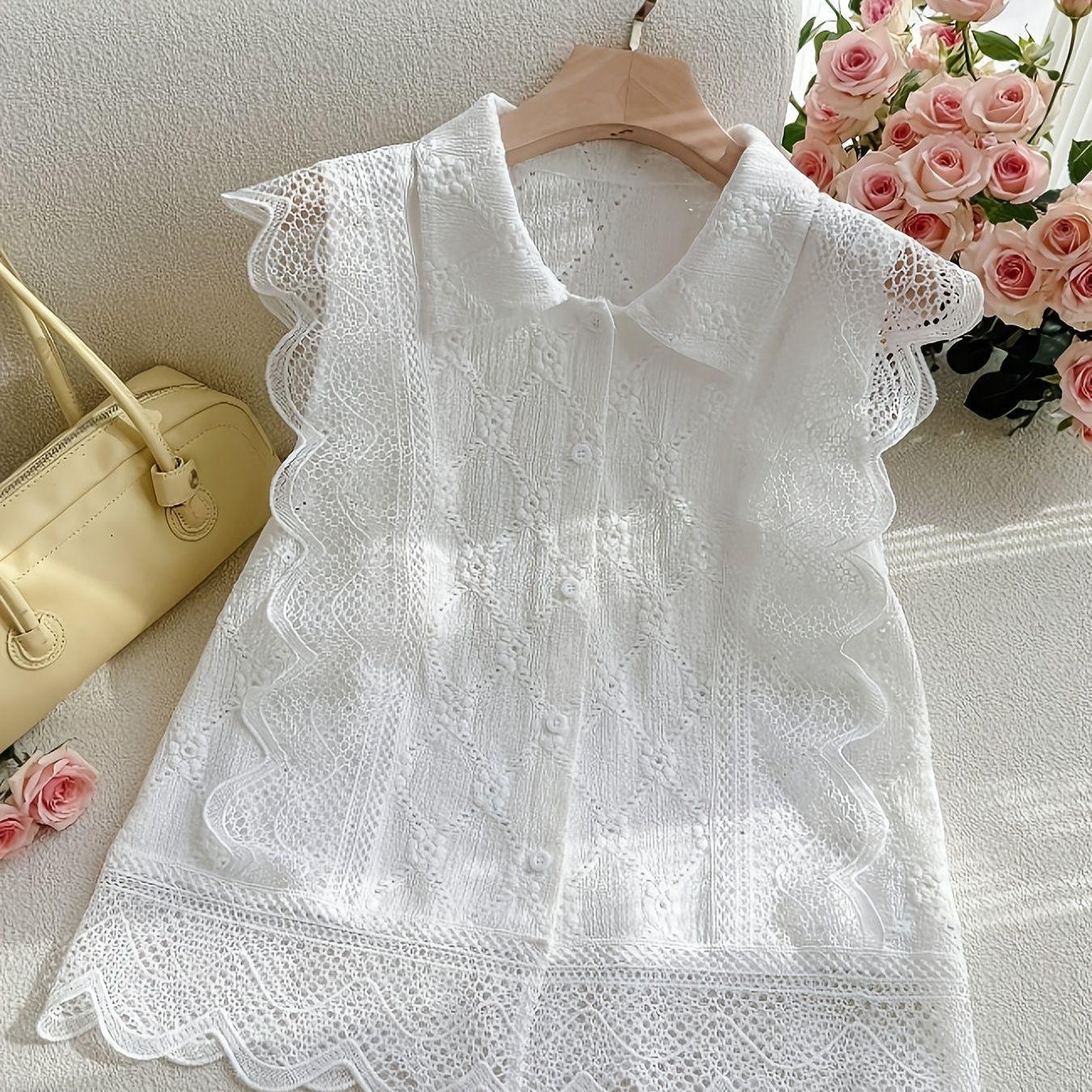 Plus Size Women s Lace Collar Knit Jacquard Sleeveless Top 3XL белый