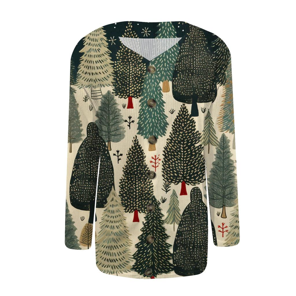 Damen Mode Print Langarm Strickjacke mit Knopfleiste