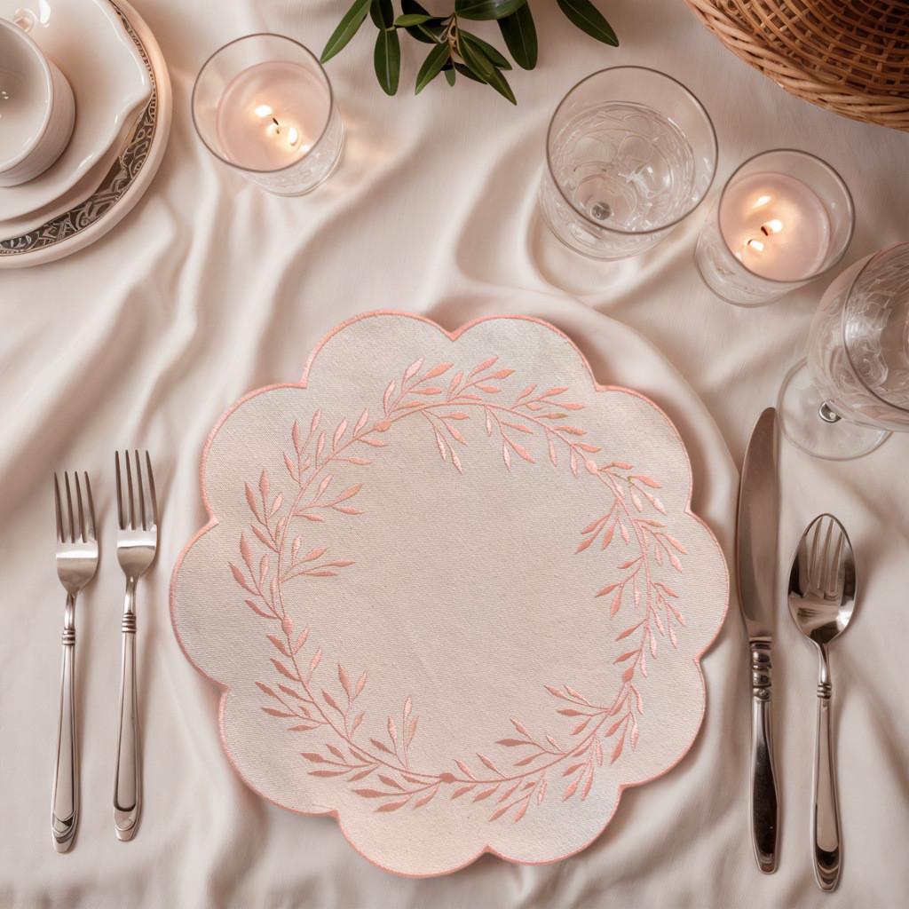 Canvas Embroidered Floral Table Mat With Heatresistant Thick Durable Material For Home Dining