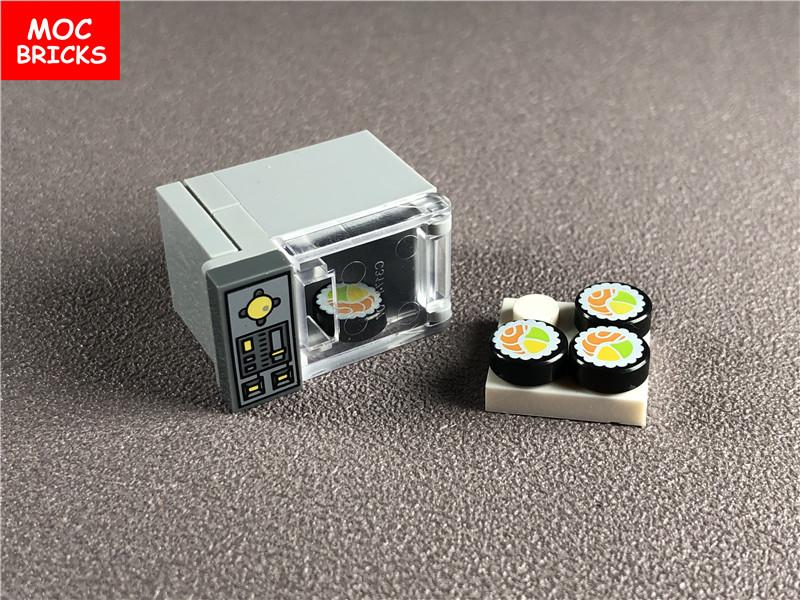 Non-Toxic Set Moc Bricks Diy Microwave Oven Food Biscuits Sushi Donut Sugar Educational Building Blocks Toys For Children Xmas Gifts