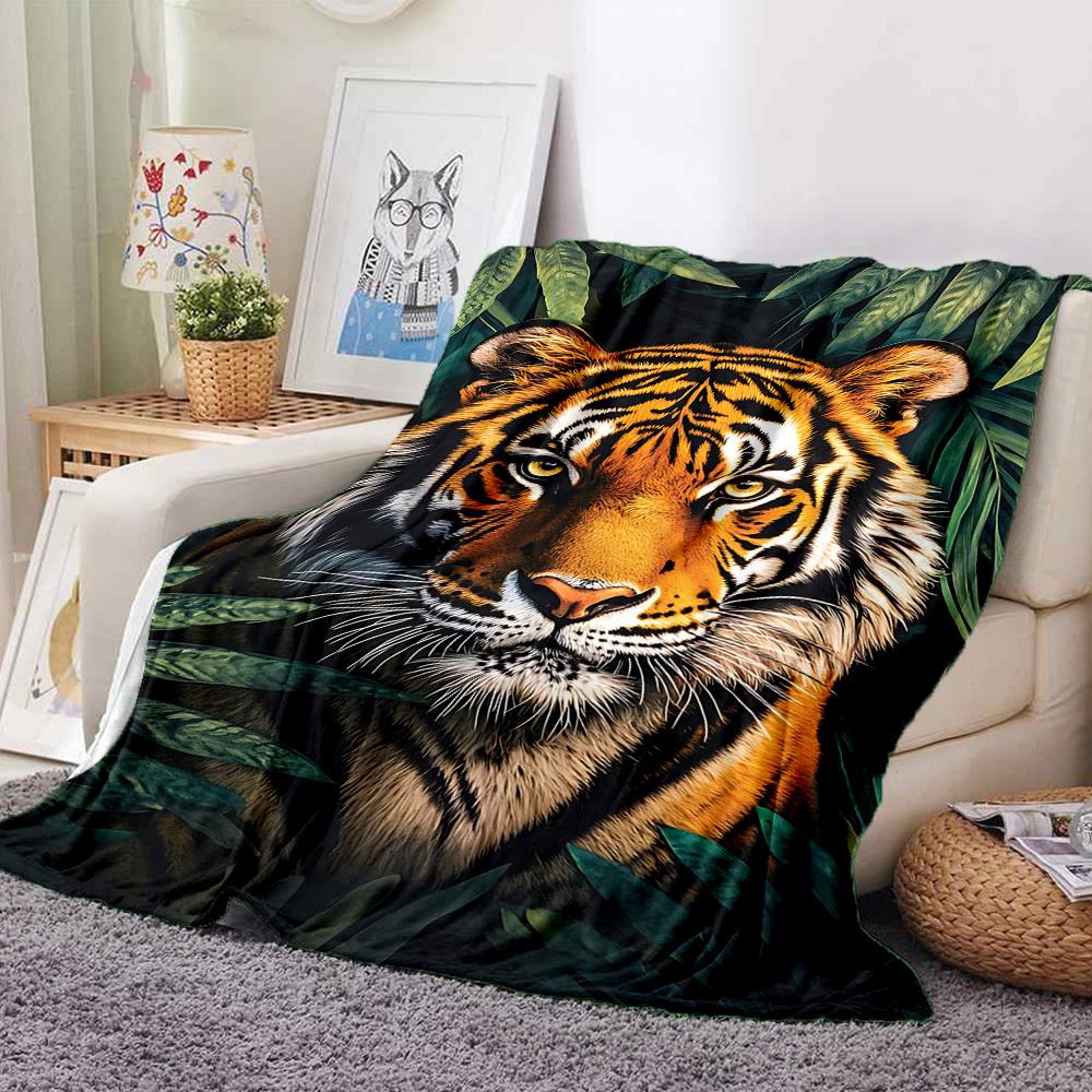 1PC Tiger Print, Jungle Theme Print Blanket, Soft Throw Blanket - Warm & Cozy for Couch, Bed, Office, and Travel , Christmas present yy250912233