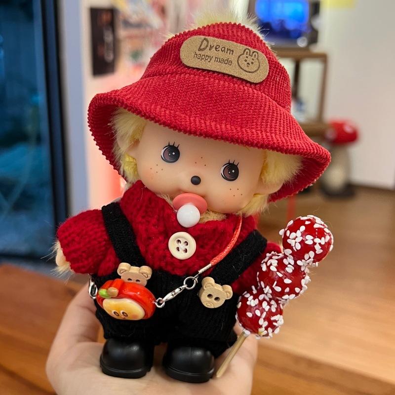 , New Genuine Mengqiqi Plush Keychain, Cute Woolen Hat, Dress Up Bag Pendant, Birthday Gift, Plush Pendant for Friends