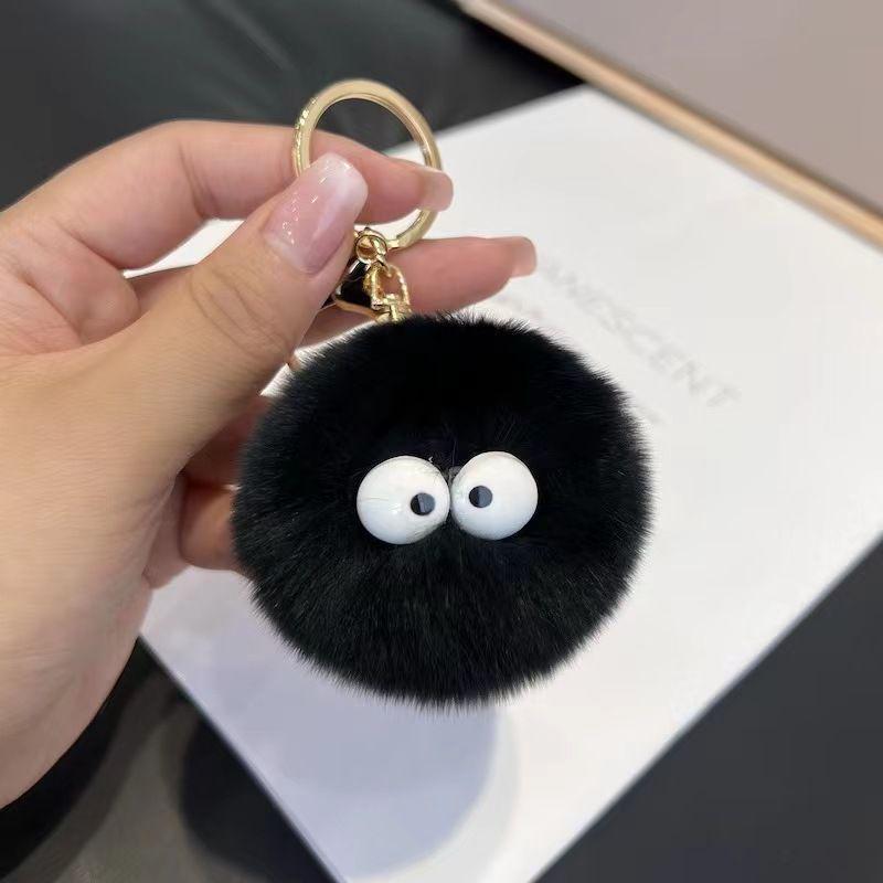 Cute Faux Mink Fur Pom-Pom Keychain: Small Plush Rabbit Fur Pendant for Backpacks.