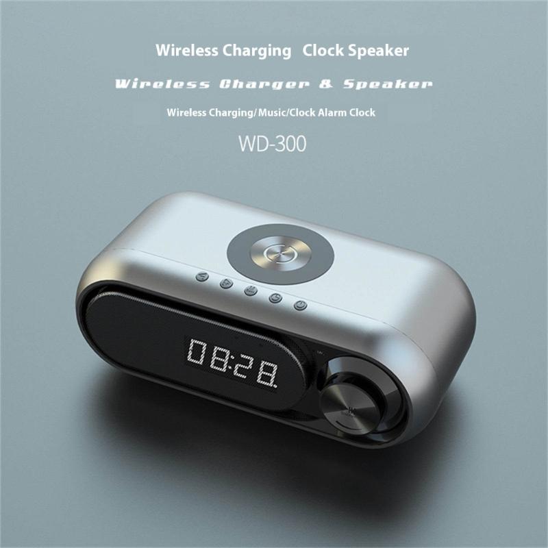Portable Bluetooth-compatible Loudspeaker with Clock LED Time Display 15W Wireless Charging Multifunctional Digital Clock