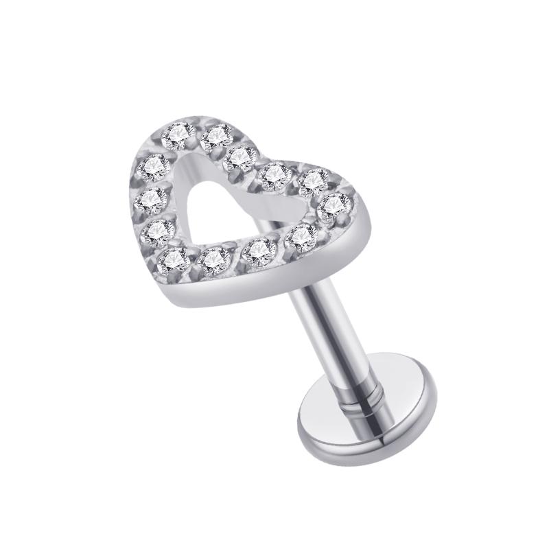 G23 Titanium 16g Body Piercing Jewellery Heart CZ Setting Internally Thread Labret Ear Cartilage