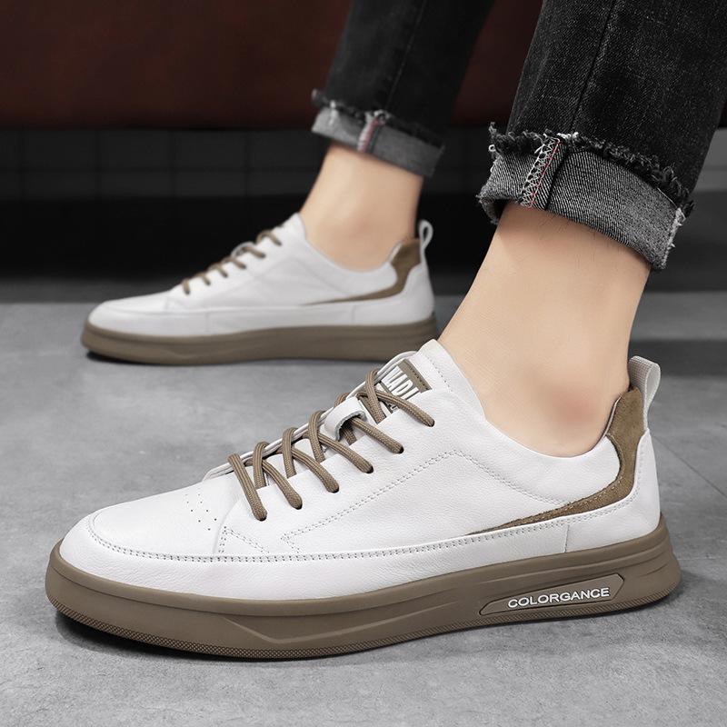 

Men s shoes 2025 new summer breathable little white trend versatile men s casual leather shoes flat shoes sports trendy shoes 44
