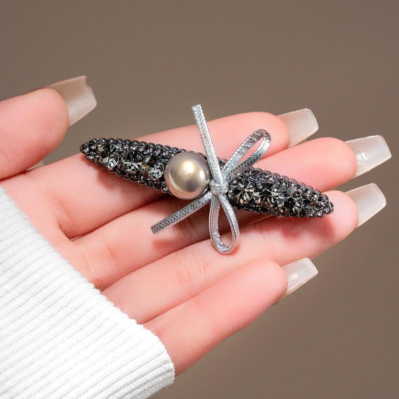 Elegant 2025 Korean Bow Pearl Rhinestone Hair Clip - Internet Celebrity Style