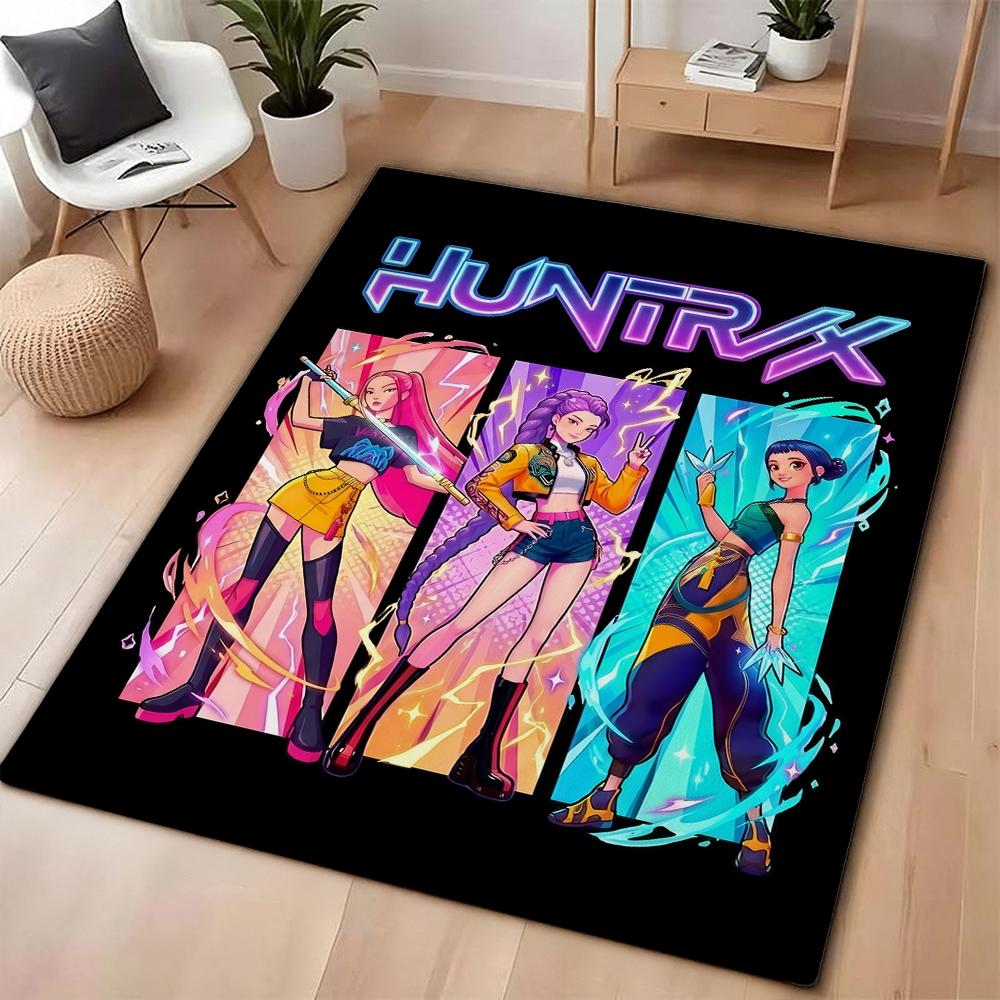 Kpop Demon Hunters Neon Stage Indoor Rug Nonslip Thick Carpet For Entryway Home Party Decor Valentine'S Day Gift