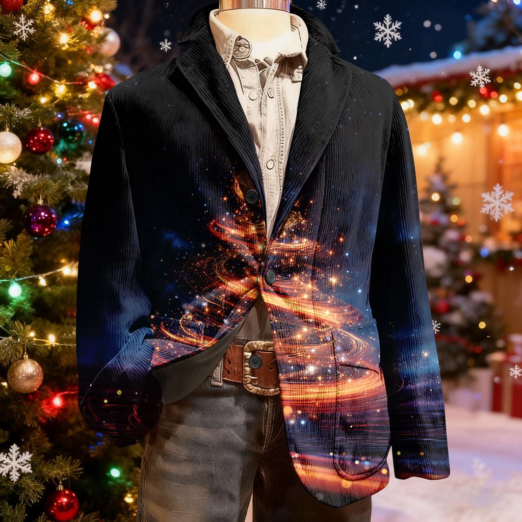 Men's Ugly Christmas Corduroy Warm Pocket Suit Jacket Cardigan Men's Casual Suit