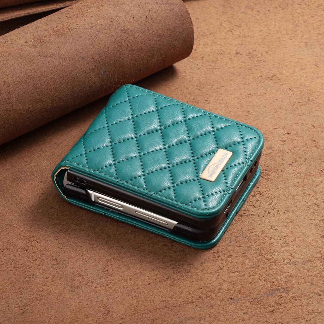 

Luxury Leather Case for Samsung Galaxy Z Flip 7 FE 6 5 4 3 5G Flip4 Flip5 Anti-Knock Protective Cover Bag Skin Feeling Fundas for Samsung Z Flip 3 зелёный