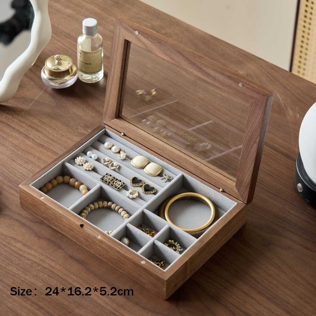 Glass Jewelry Display Box Bracelet Earrings Storage Boxes Household Jewellery Organizer Case Flannel Trinket Protect Cases