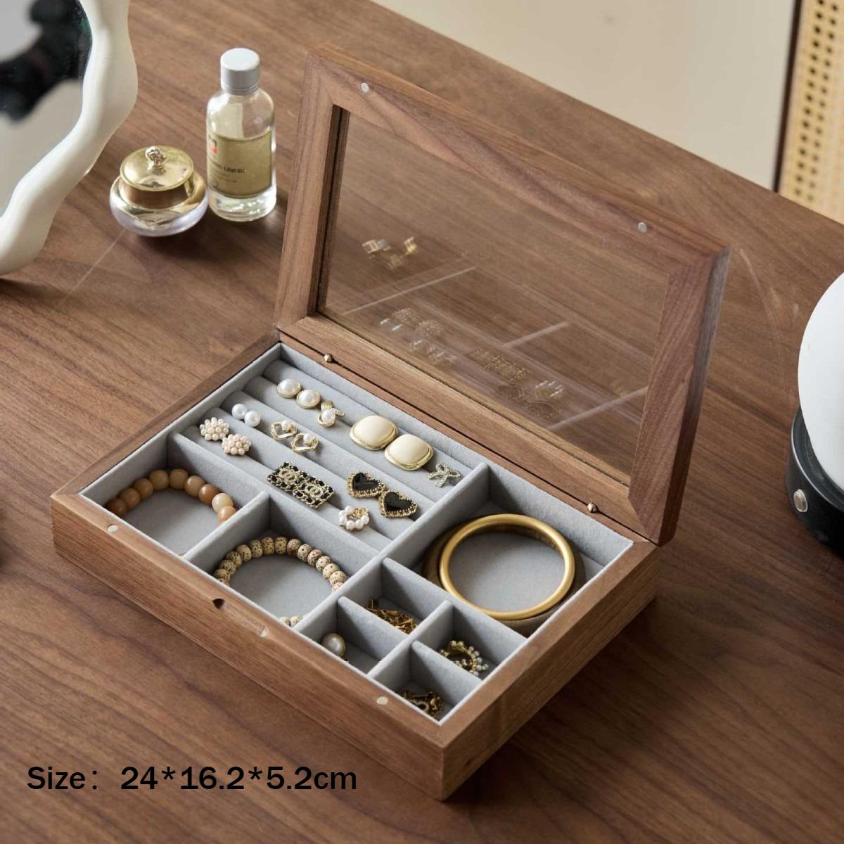 

Glass Jewelry Display Box Bracelet Earrings Storage Boxes Household Jewellery Organizer Case Flannel Trinket Protect Cases серый