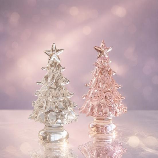 Romantic Christmas Atmosphere Decor Hand Blown Glass Tree Figurine, Faux Crystal Holiday Tabletop Ornament, Festive Seasonal Home Accents Miniature
