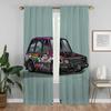 Retro Car Kitchen Curtains for Living Room Curtain Shades Partition Tulle for Bedroom Home Interior Curtains 2 Pieces Blackout